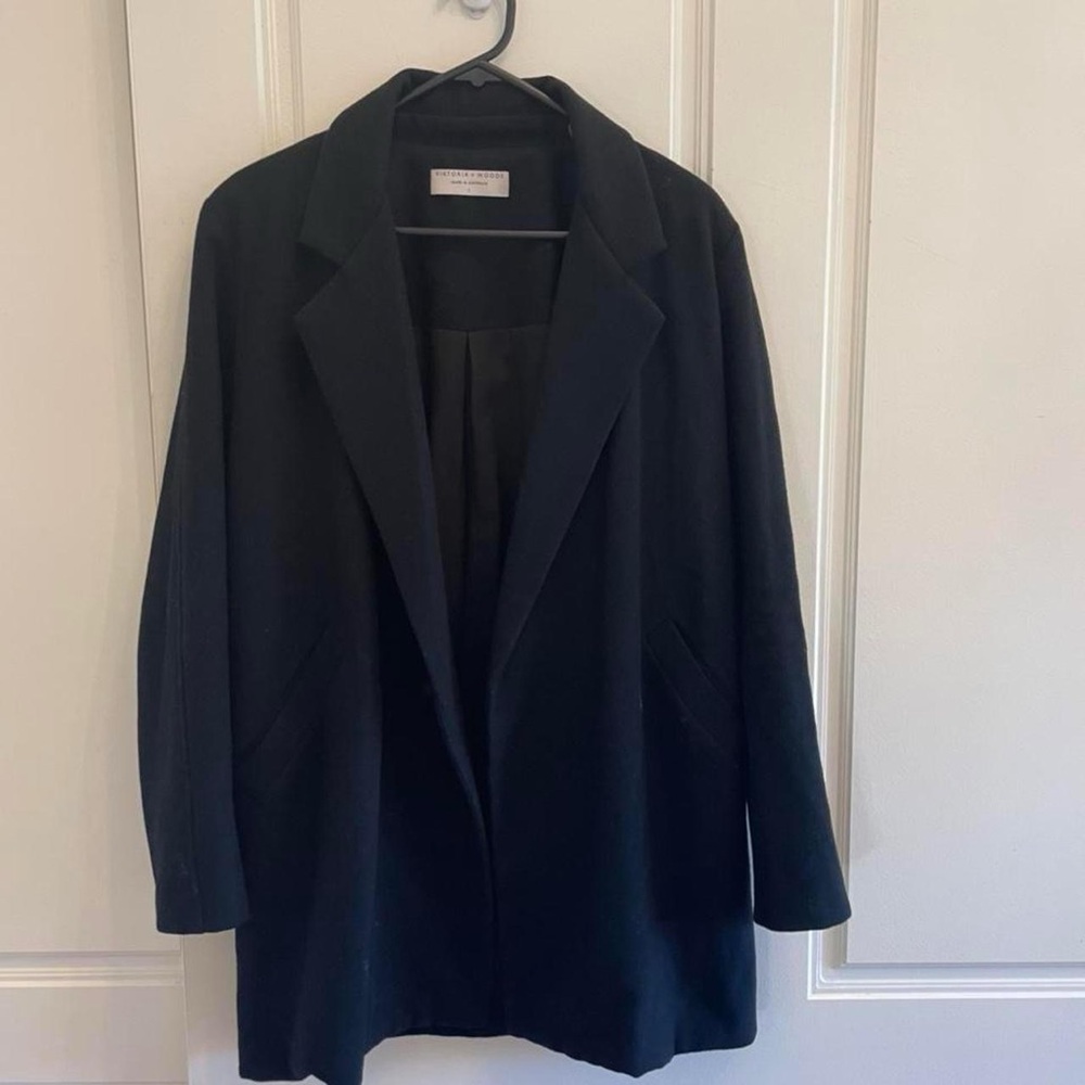 VIKTORIA & WOODS Beautifully fitted flattering Black Coat, wool + viscose